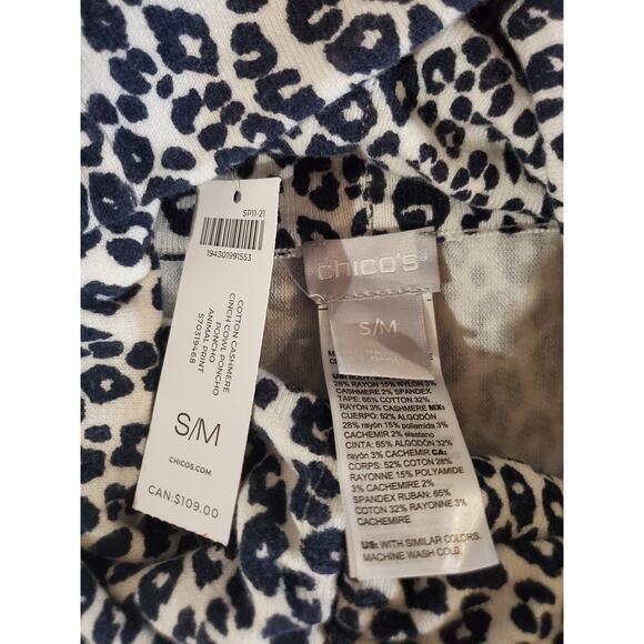 Chicos NWT Womens Cotton Cashmere Cinch Cowl Neck Animal Print Poncho Size S/M - Picture 8 of 11